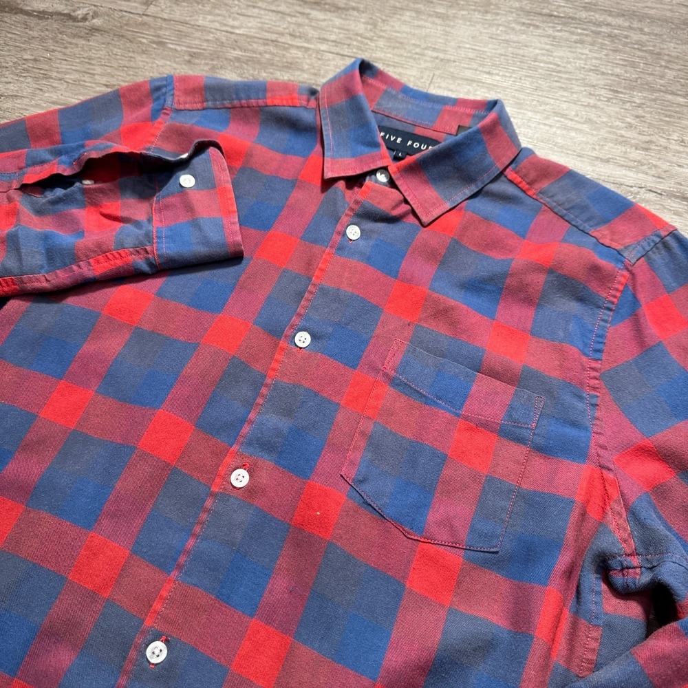 Five Four Shirt‎ Mens Large Blue Red Plaid Preppy Button Up Long Sleeve Pocket